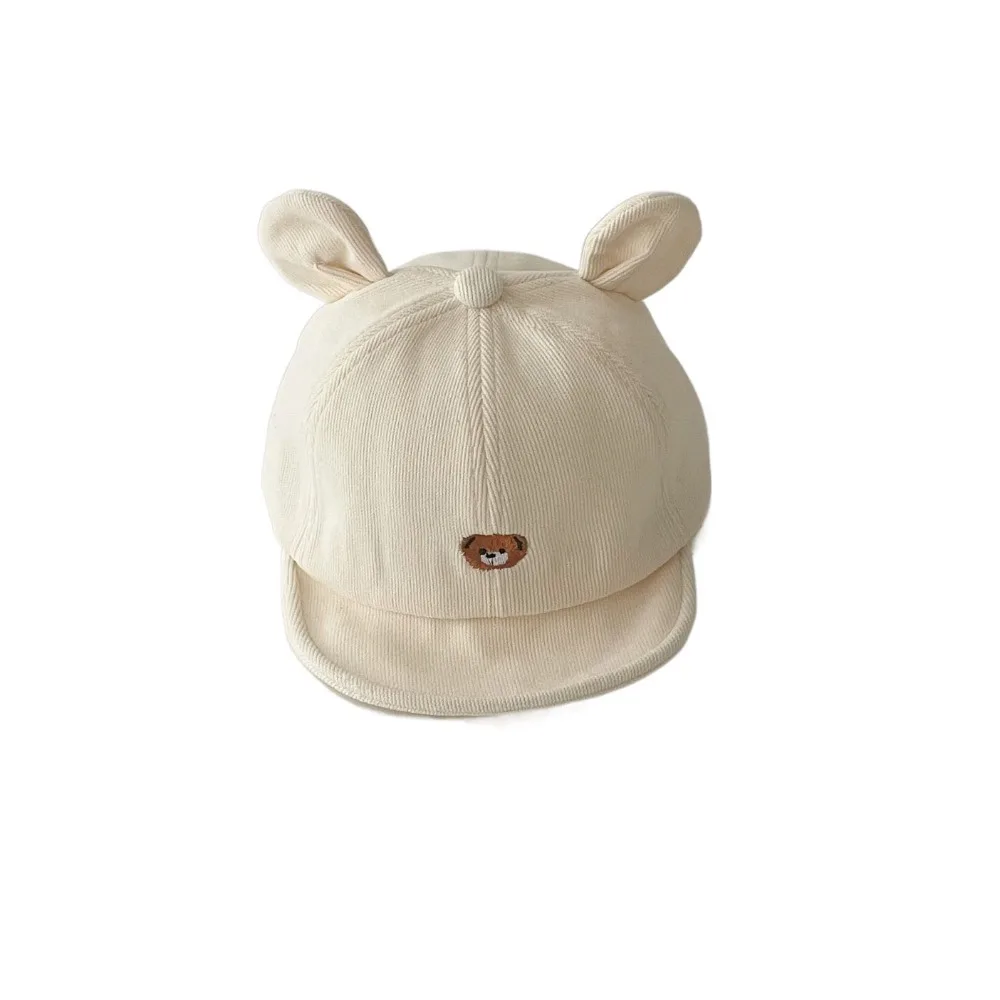 

Cute Adjustable Kids Fisherman's Hat Cartoon Embroidered Infant Peaked Cap Bear Ear Solid Color Baby Sunhat Autumn