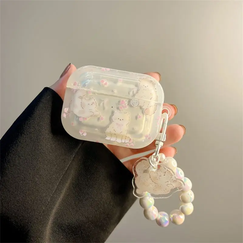 

Чехол для наушников с мультяшным необычным котом и кроликом AirPods 4, простой прозрачный чехол для AirPods 1 2 3 Pro 2, чехол для AirPod с цепочкой