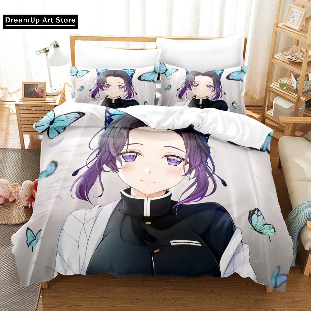 3D Print Kochou Shinobu Anime Demon Slayer Bedding Set Cute Quilt Cover Bed Cover With Pillowcase Twin Single Queen King Size