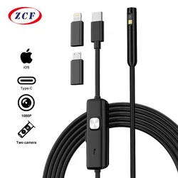 Industrial Endoscope HD108P Wired Camera Direct Connect IPhone Ipad 8/5.5MM DUAL Lens Pipe Inspection Borescope IP68 Waterproof