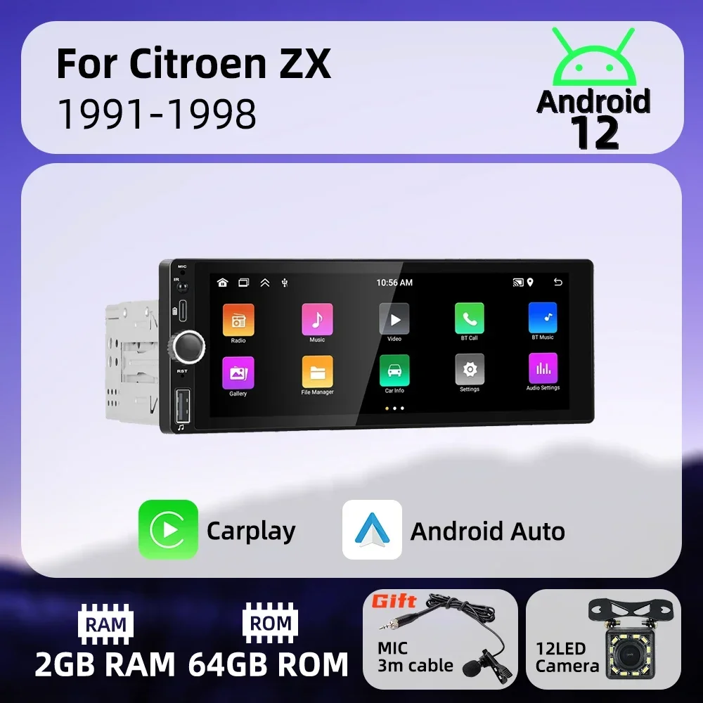 1 Din Carplay Android Auto Radio Android Car Multimedia for Citroen ZX 1991-1998 6.86