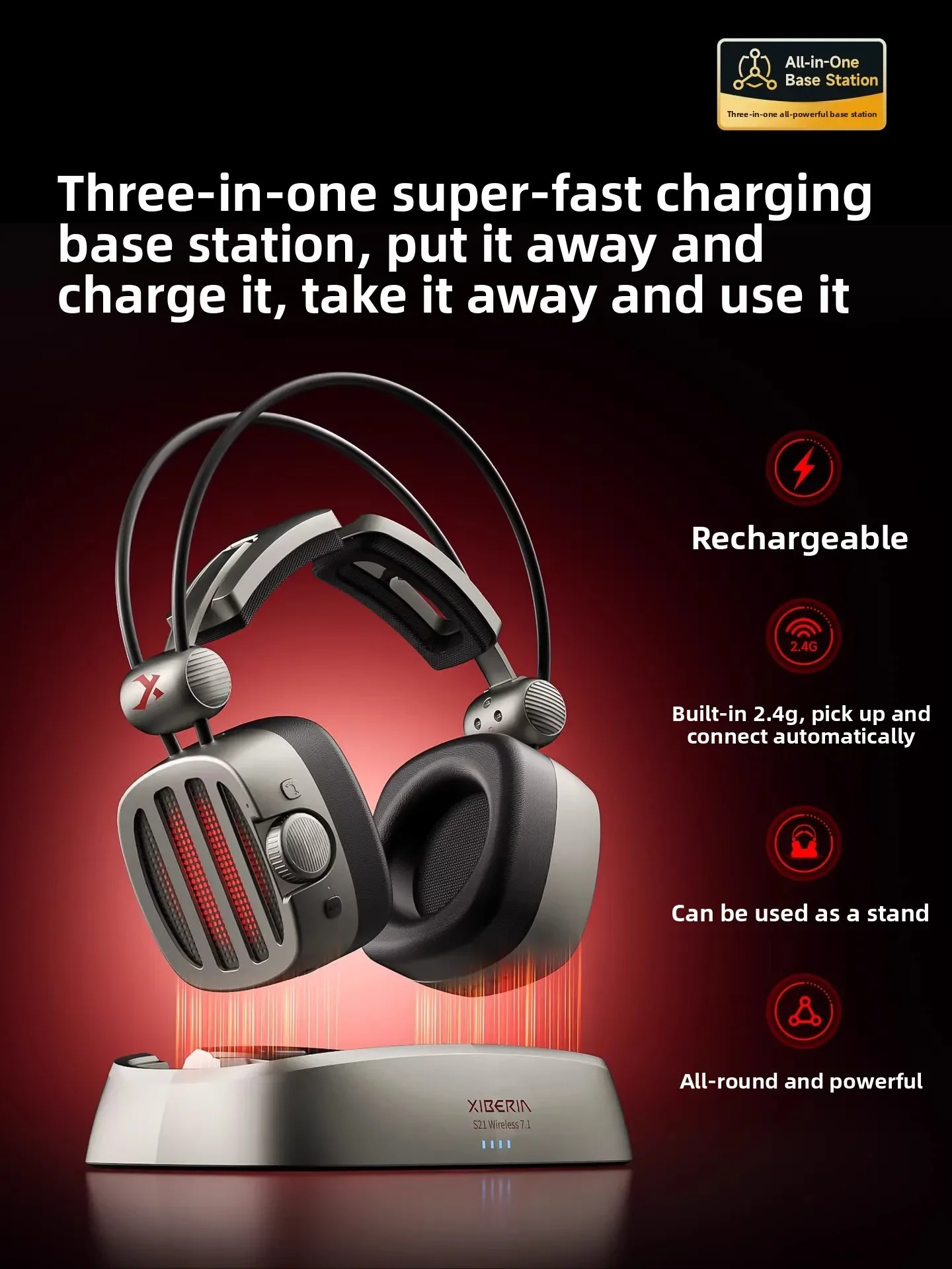 S21 wireless, smart charging, head-mounted, e-sports headset 2.4G computer, game headset