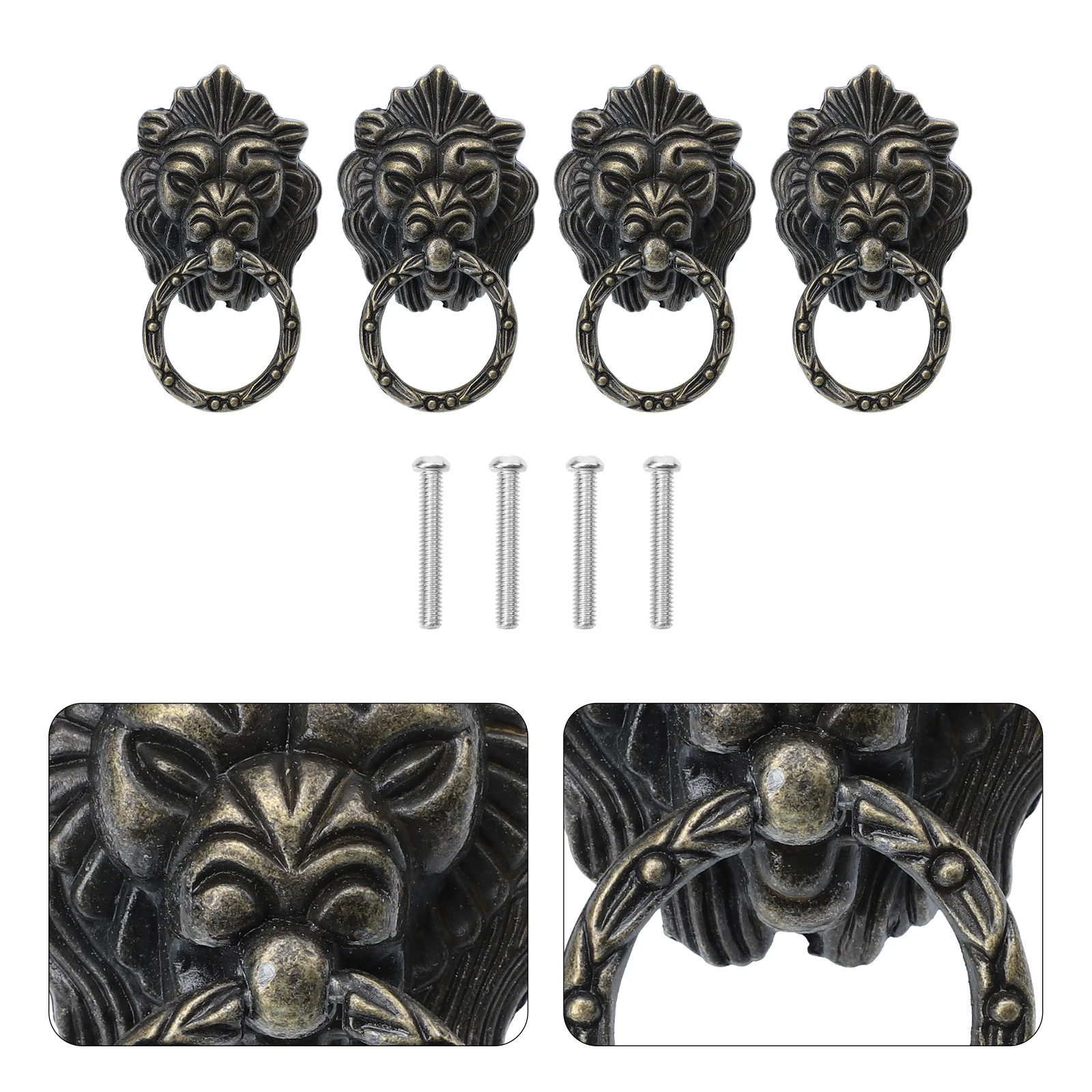 

4Pcs Wear Resistant Zinc Alloy Lion Drawer Pulls Chinese Style Cabinet Handle Furniture Wardrobe Knob Pull