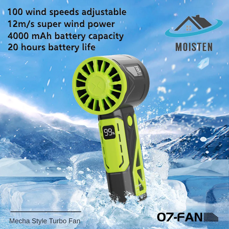 2024 Mecha High Speed Jet Fan 100 Speed High Wind Cooling Fan USB Rechargeable Mini Portable Silent Handheld Fan