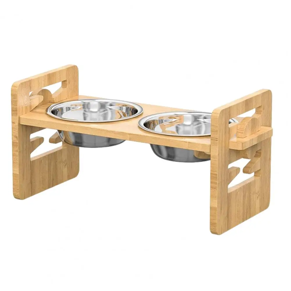 Wooden Pet Bowl Holder Adjustable Elevated Pet Bowl Stand with Tilted Platform Non-slip Feeder for Cats Dogs for Arthritis