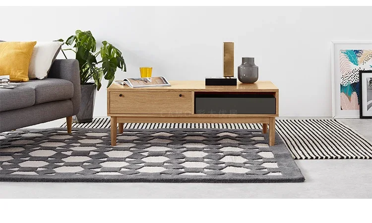 A Nordic Simple Solid Wood Coffee Table TV Cabinet Combination Living Room Furniture With Four Drawers Tea Table