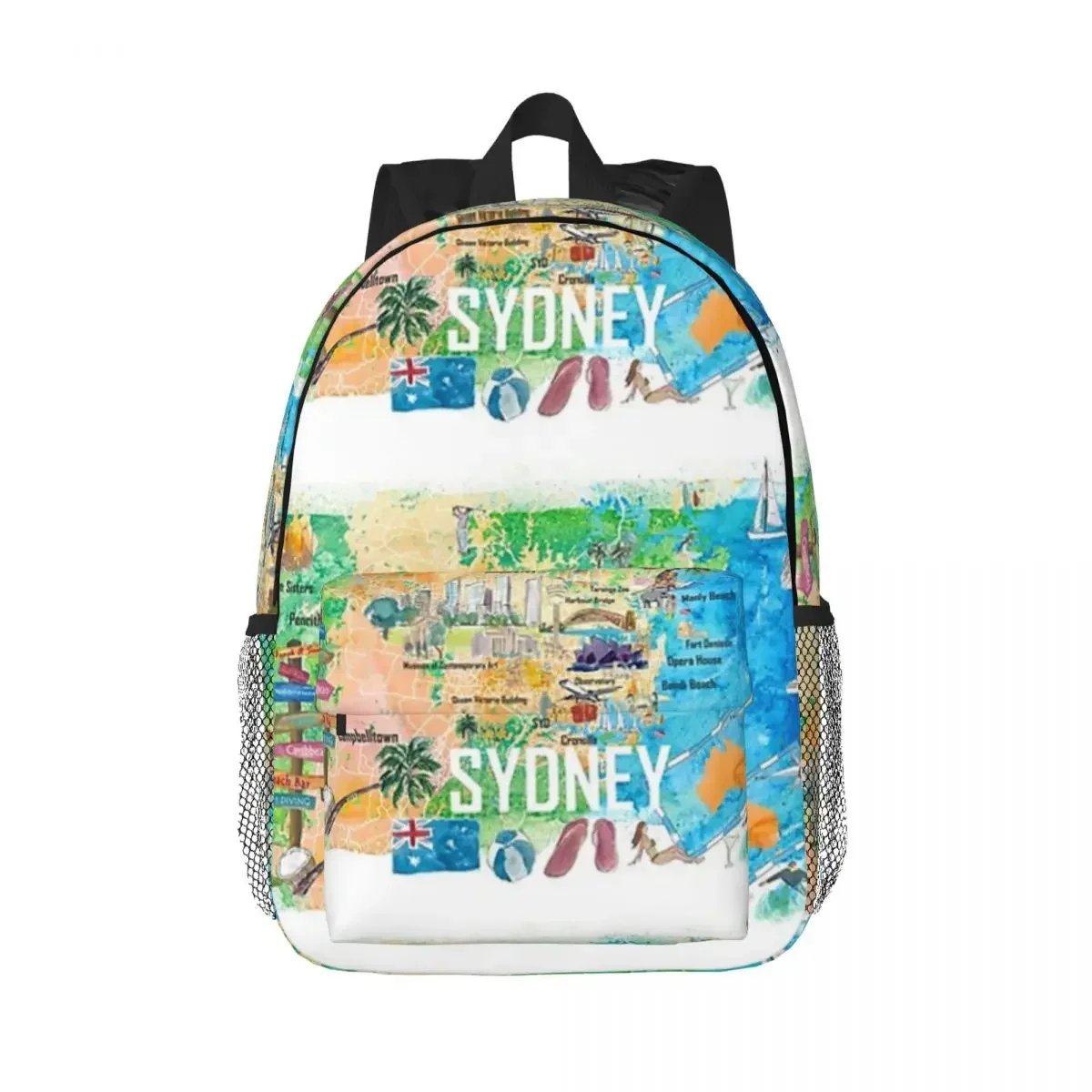 Sydney Australia Illustrated Map Backpacks Boys Girls Bookbag Students School Bags Laptop Rucksack Shoulder Bag Large Capacity