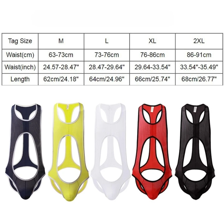 Men's Jockstrap Thongs Sheer Mesh Bodysuit Open Back Lingerie Sexy Male Underwear See Through Fetish Clubwear Teddy Panties