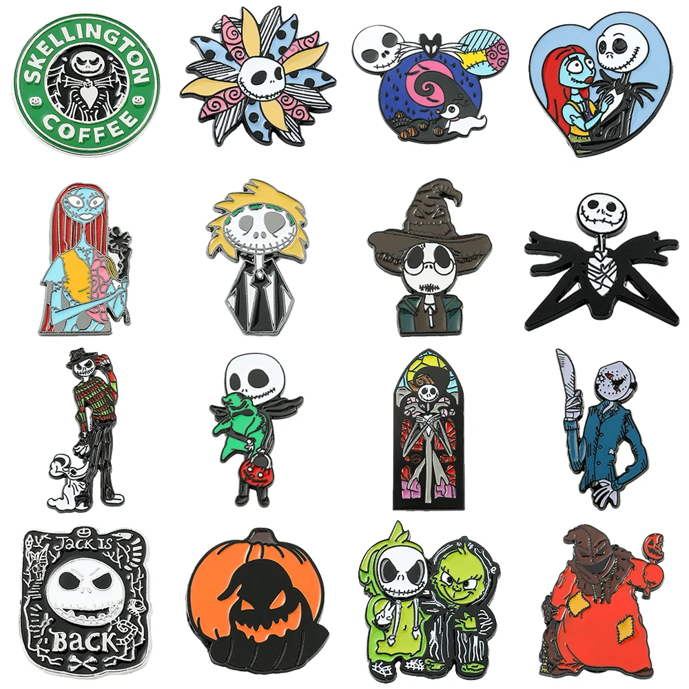 Anime the Nightmare Before Christmas Brooches Jack Skellington Jewelry Metal Badges Halloween Accessories Enamel Pins