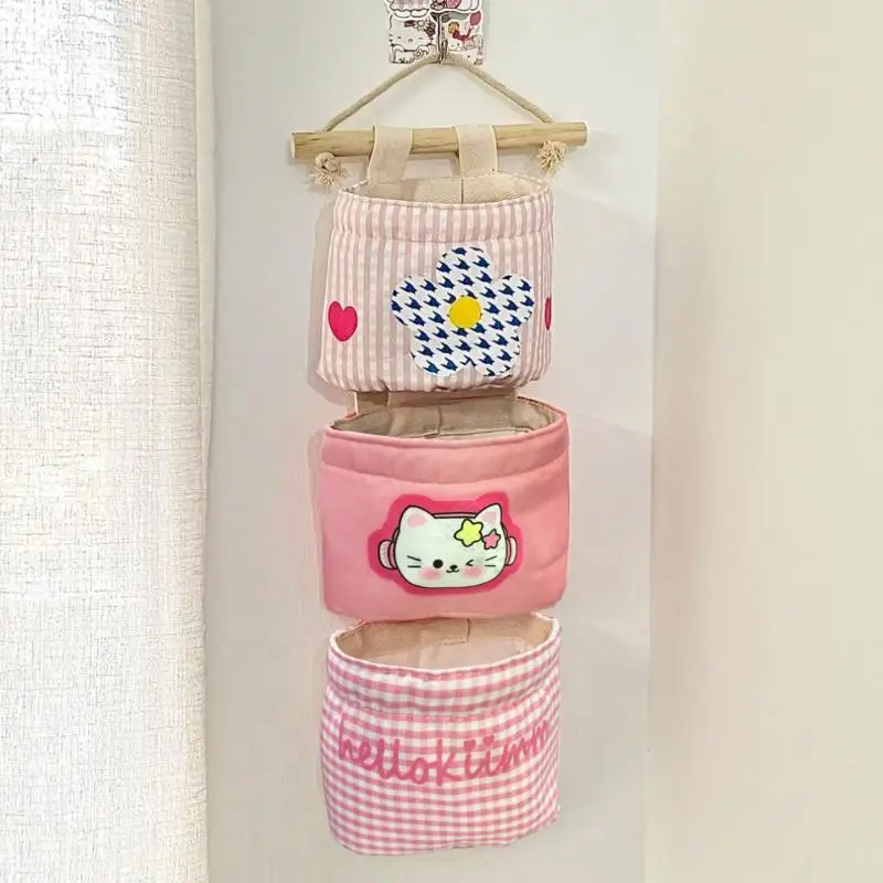 

New Sanrio Storage Hanging Bags Pink Hello Kitty Sundries Storage Bag The Fabric Hanging Wall Pouch Girls Dormitory Organiser