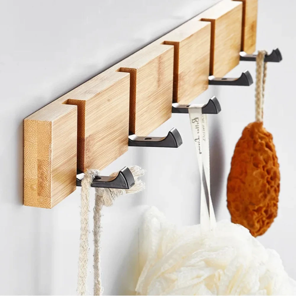 Foldable Bamboo Wall-mounted Clothes Hooks, Door Hangers, Household Coat, Towel Hook Shelf, Bathroom Hanging Rack