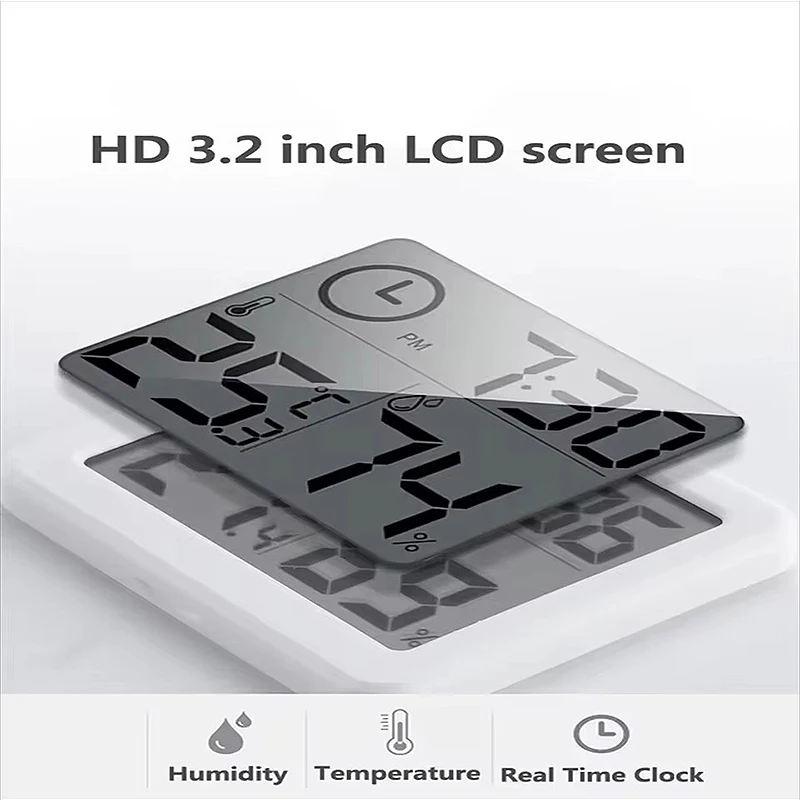 3.2inch Large LCD Digital Thermohygrometer Ultra-thin Simple Smart Home Electronic Digital Thermometer Hygrometer Wall Clock