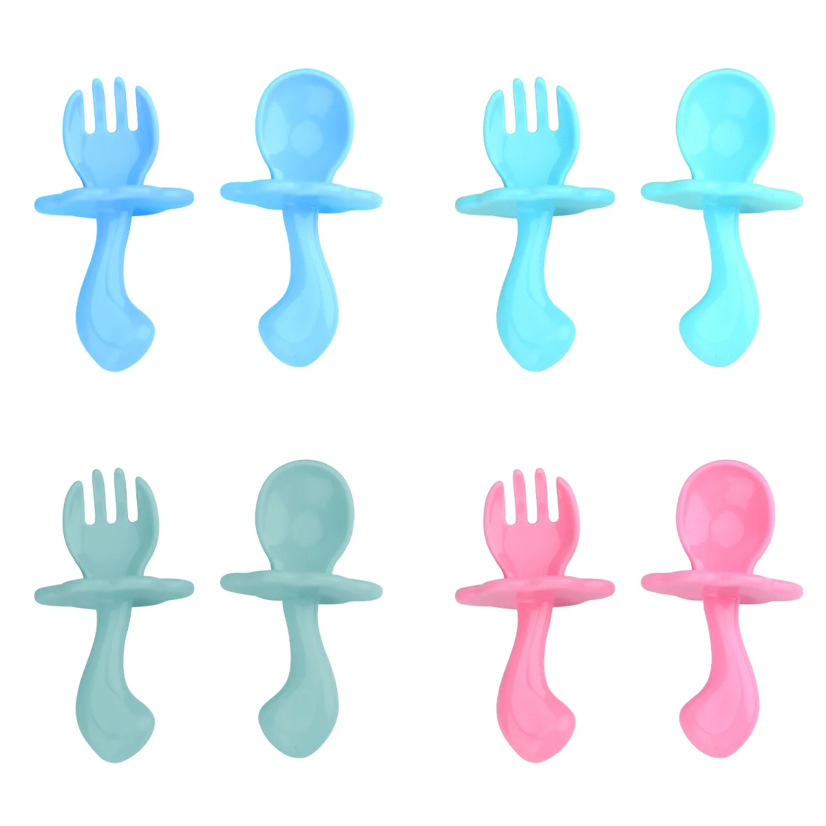 4 مجموعة ملعقة الطفل شوكة مجموعة صديقة للبيئة سبورك لتدريب الأكل حافة ناعمة تصميم آمن أدوات المائدة سهلة التنظيف معكرون البحيرة الخضراء #3