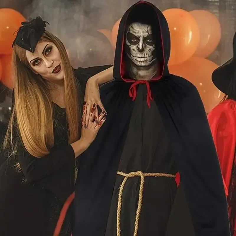 1pc Halloween Vampire Cloak for Adults – Two-Tone Reversible Hooded Costume Robe with Stand-Up Collar, Unisex Party Cosplay Cape