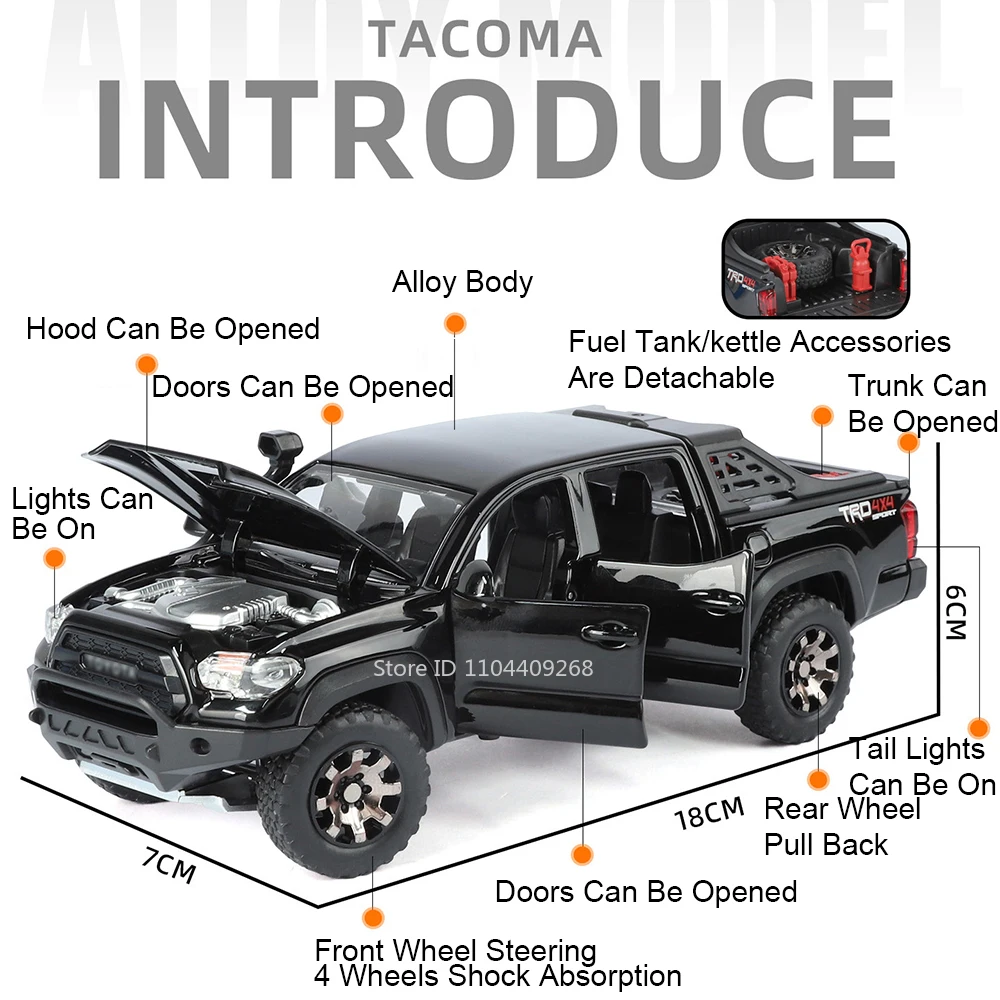 1:32 Scale TACOMA Raptor F150 Model Car Toy Sound Light Diecast Metal Pull Back Off-road Pickup Models Collection Kids Gifts