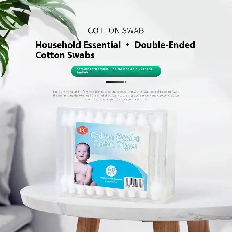 60 قطعة من مسحات القطن المزدوجة لتنظيف المكياج، وأعواد القطن العضوية المدببة، ومسحات الورق للحيوانات الأليفة ومستحضرات التجميل