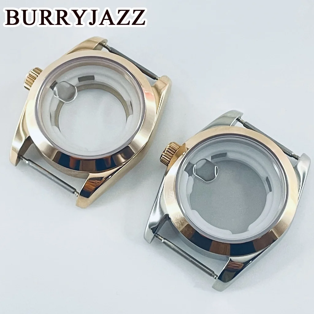 BURRYJAZZ 31 ملم NH05 NH06 حافظة ساعة فضية ووردية من الفولاذ المقاوم للصدأ مع ياقوت كريستال مقاوم للماء