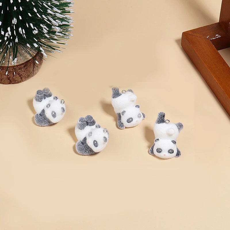 3D Flocking Panda Keychain Cartoon Plush Animal Keyring Bag Pendant Car Key Holder Earphone Charm DIY Jewelry Ornament Accessor