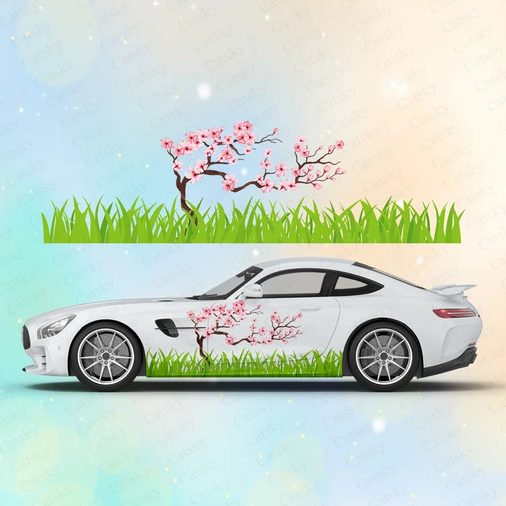 

Grass and Cherry Blossoms Large Car Stickers and Decals Car Body Stickers Car-Side Decals Waterproof Car Vinyl Stickers