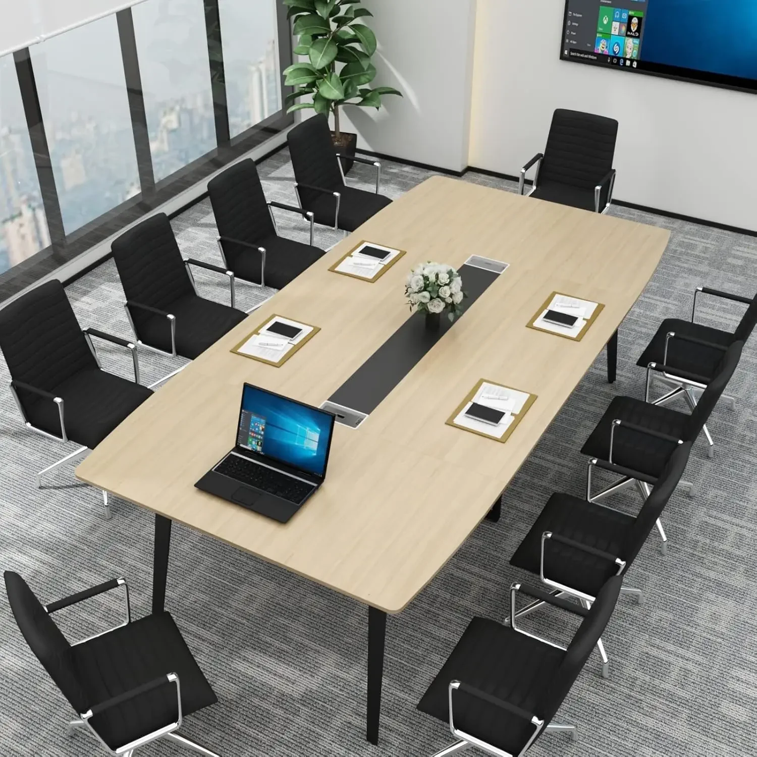 Conference Table,94.49" L x 47.24" W x 29.53" H Meeting Seminar Table with Grommet,Large Boat Shaped Computer Desk,Board desk