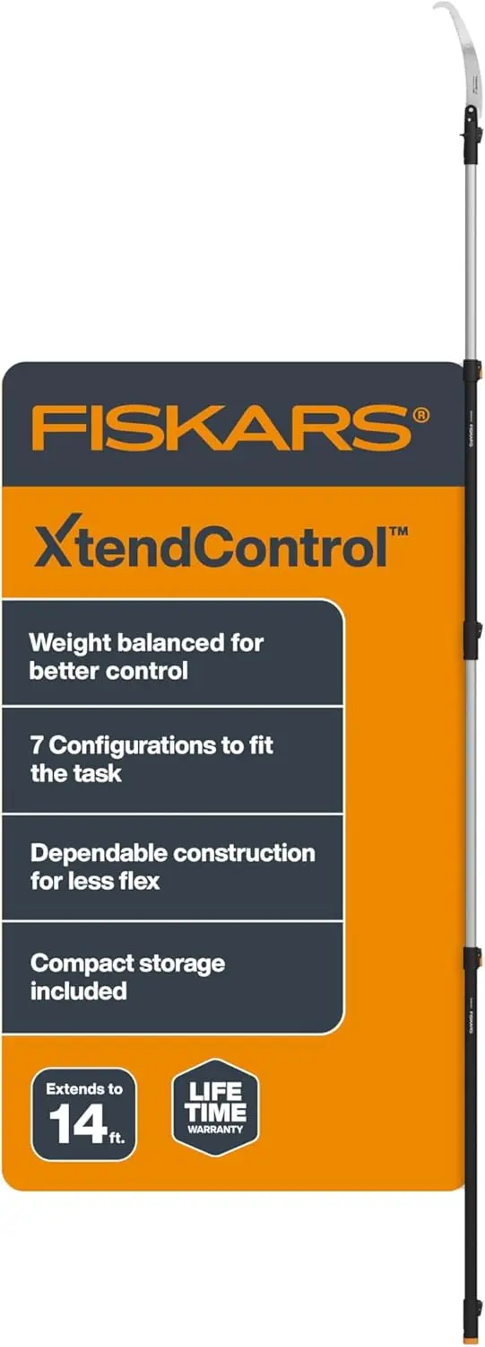 

Xtendcontrol Extendable Tree Pruner (14 Ft), Adjustable Branch Trimmer W/Fixed Pruning Head, 15"" X2 Hook Bill Saw, 3-6 Ft &
