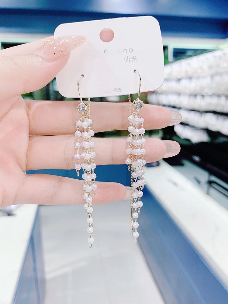 Brincos de pérola com borla longa, acório de joia de orelha e e versátil para todas as estações e ocasiões