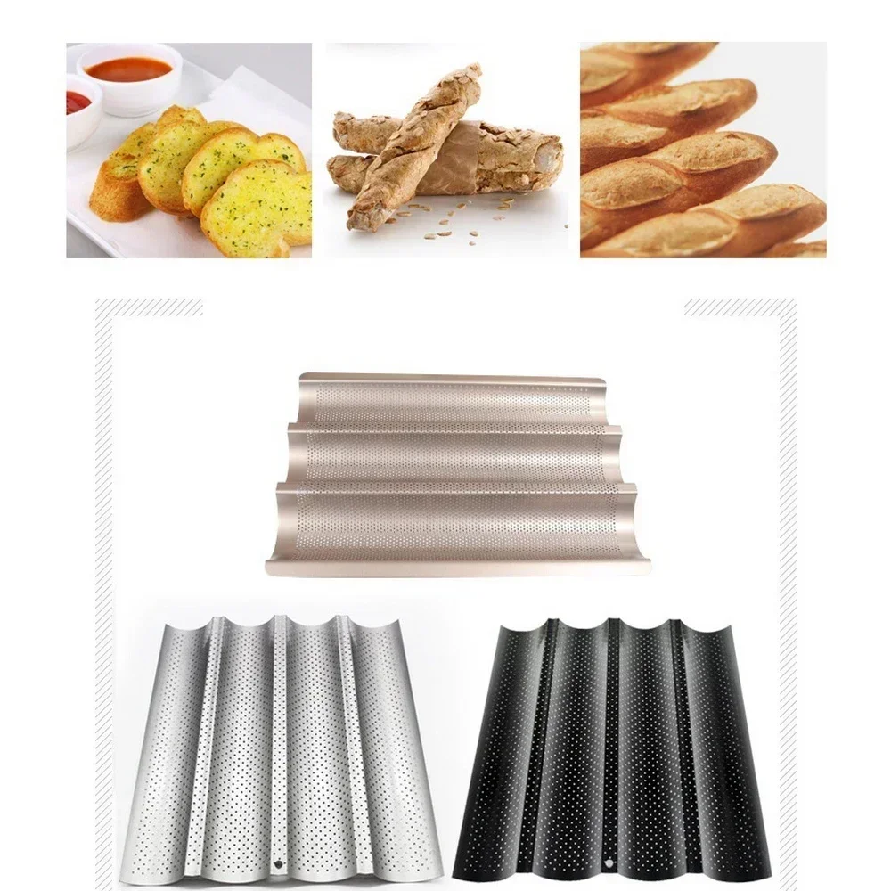 Baking Tray Wave Baguette Mould  Long Stick Non-toxic Baking Dishes Pastry Tray Oven Rolling French Bread Stick Baking Pan 5