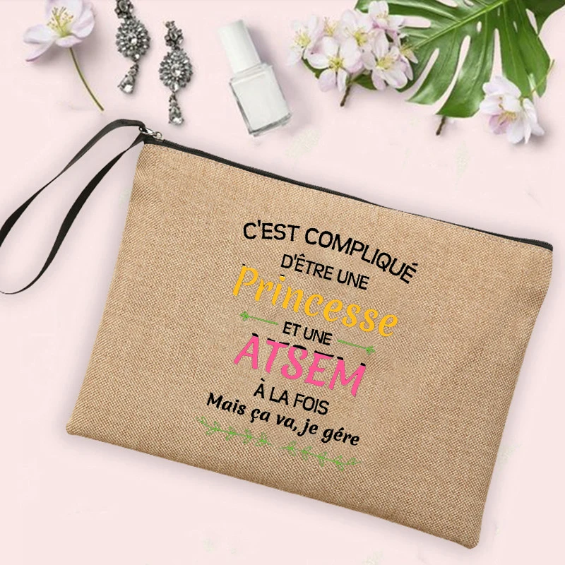 Linen Zipper Pouch Cosmetic Bag  A Super Atsem Printed Best Gifts for Atsem Women Neceser Makeup Bag Travel Toiletries Organizer