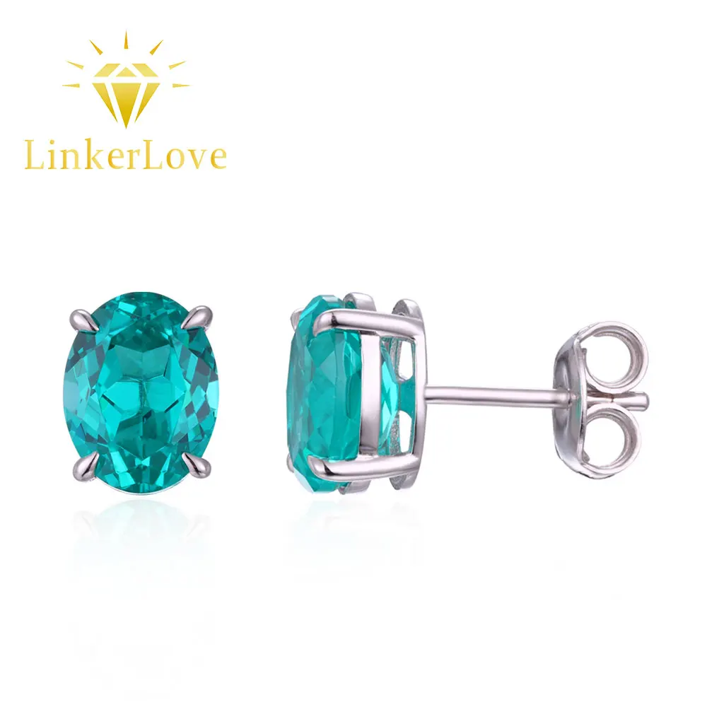 

LinkerLove 2CT Oval Paraiba Stud Earrings 925 Sterling Silver Hypoallergenic October Birthstone Gemstone Jewelry Gift for Women