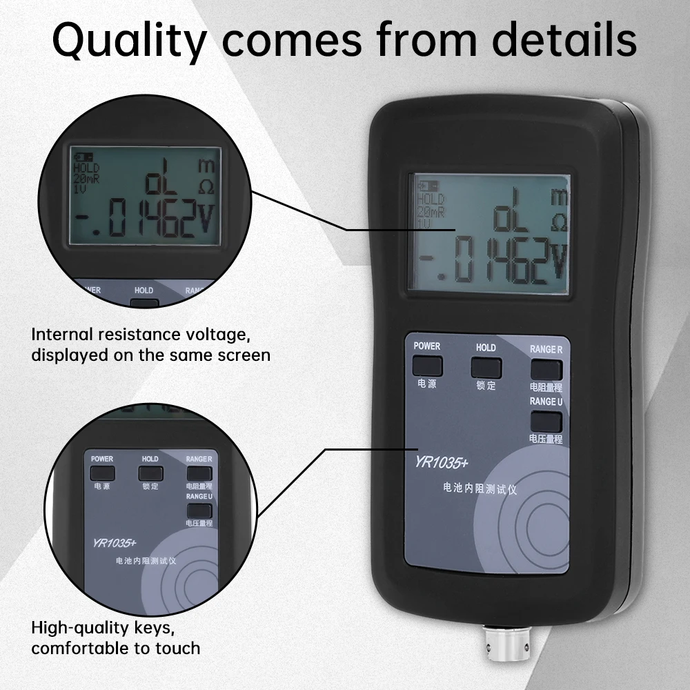 YR1035+/YR1030+ Tester di resistenza interna della batteria al litio DC0-100V Tester batteria ad alta precisione Strumento rilevatore di resistenza a 4 fili