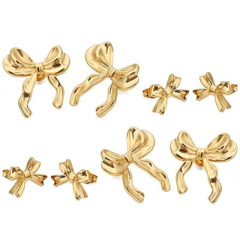 lot Stainles Steel PVD Plating Gold Color Waterproof Bow Stud Earrings for Women Fashion Luxury Jewelry Female Earrings