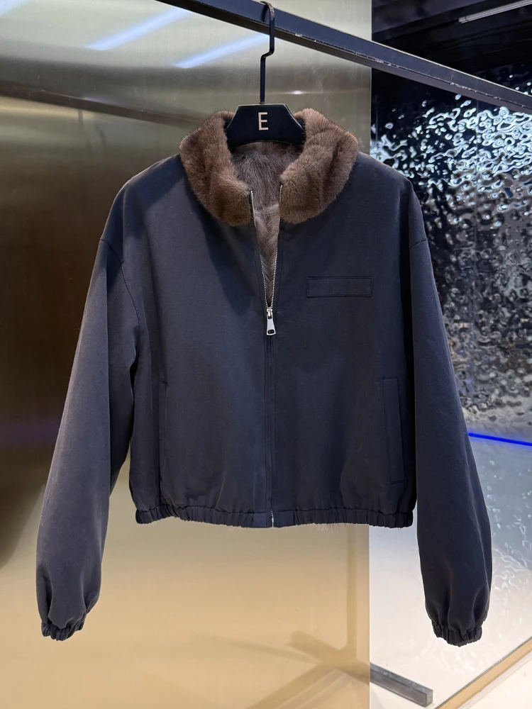 

Short Parka Style Fur Coat Women's Purple Goose down Inner Coat with Mink Collar Korean Version Standard Fit Winter Out...