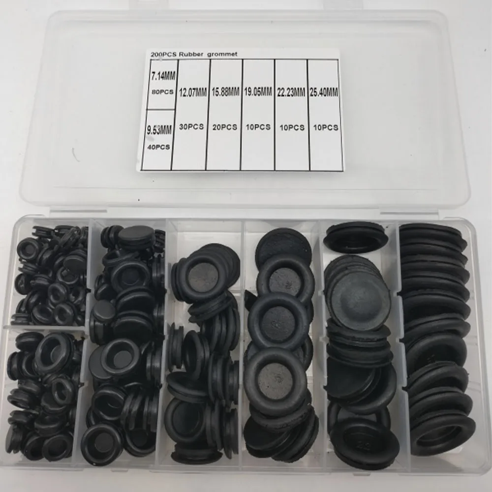 

200Pcs 7 Sizes Rubber Grommet Assortment Kit, Firewall Hole Plug Set Electrical Wire Gasket Solid Hole Plugs Assortment Set