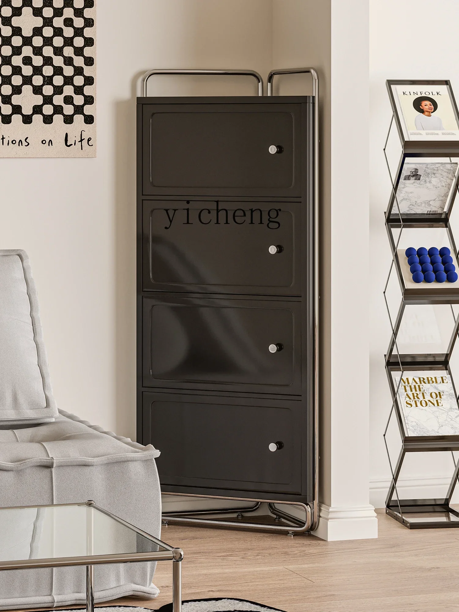 ZZ Solid Wood Simple  Corner Cabinet Small Apartment Living Room Triangular Wall Cabinet Shelf