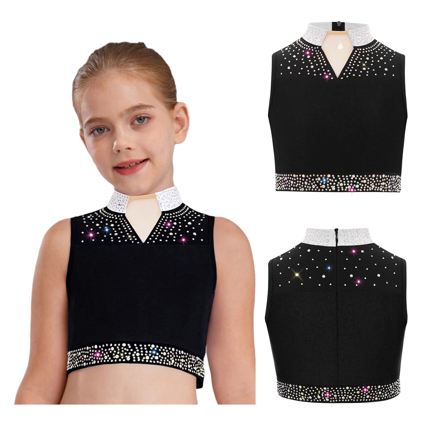 Kinder Mädchen Jazz Ballett Tanz Top Glitzernden Strass Ärmelloses Tank Crop Top Gymnastik Eiskunstlauf Dancewear Sportswear
