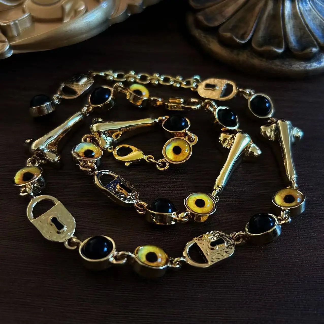 The Middle Ancient Times Style Gold Color Evil Eyes Eye Nose Mouth Necklace UNISEX High End Punk Rock Party Necklace Earrings