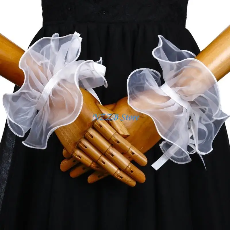

T21F Tulle Collar Ruffled Victorian Cosplay Wrist Cuffs for Shirt Blouse Decorative Spread False Collar Play Costume