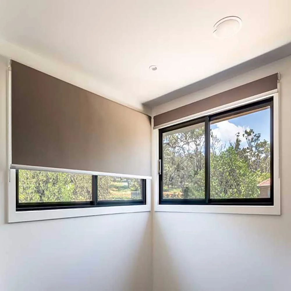 Polyester Blackout Double Roller Blinds Motorised Manual Tubular Motor Window Shade Pleated Knitted Techniques Black
