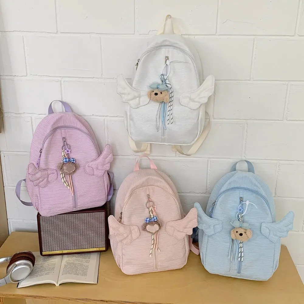 

Y2k Sweet Angel Wing Backpack Minimalist Multiple Pockets Nylon Rucksack Multicolored Durable Student School Bag Daily