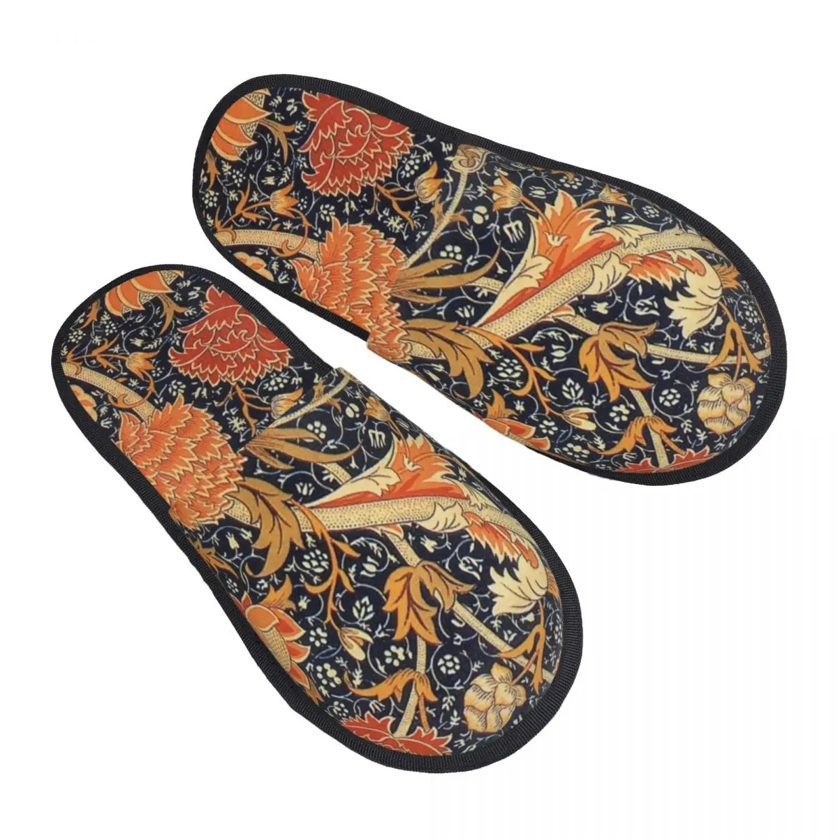 Custom William Morris Orange Cray Floral Art Soft Memory Foam House Slippers Women Textile Pattern Cozy Warm Anti-Skid Slipper