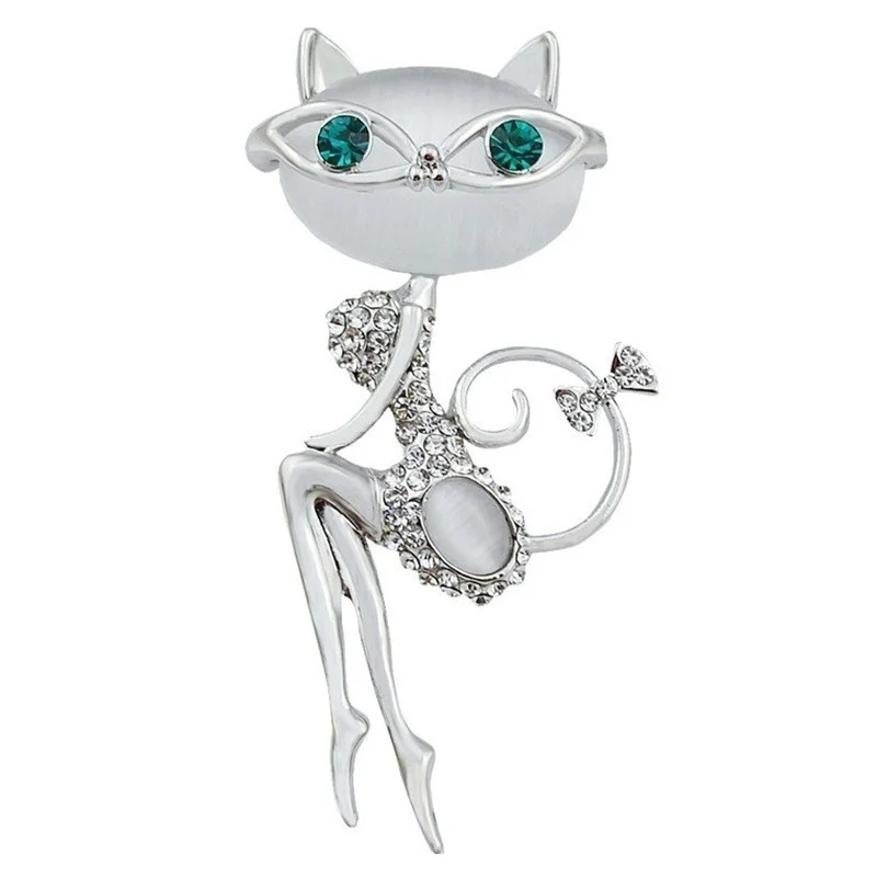 Opal Super Cute Kitten Cat Eye Stone Brooch Crystal Collar Creativity Dress Fashionable Style Sexy Wedding Accessories