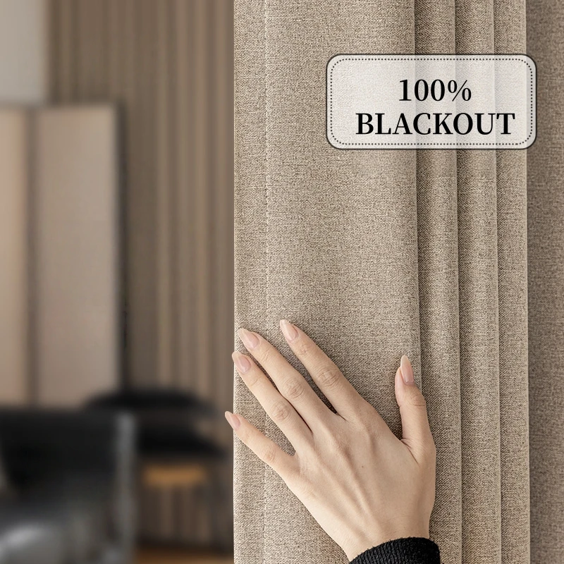 310cm Height Custom Made 100% Blackout Soundproof Curtain Blackout Faux Linen Curtains For Bedroom Living Room Drapes Window