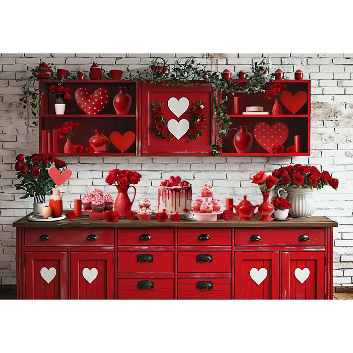 Allenjoy Valentine's Day Red Kitchen Backdrop