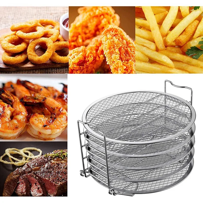 5-Layers Air Fryer Rack Stainless Steel Stackable Grid Grilling Rack For Ninja Foodi 6.5 QT / 8 QT Air Fryer Basket Tray