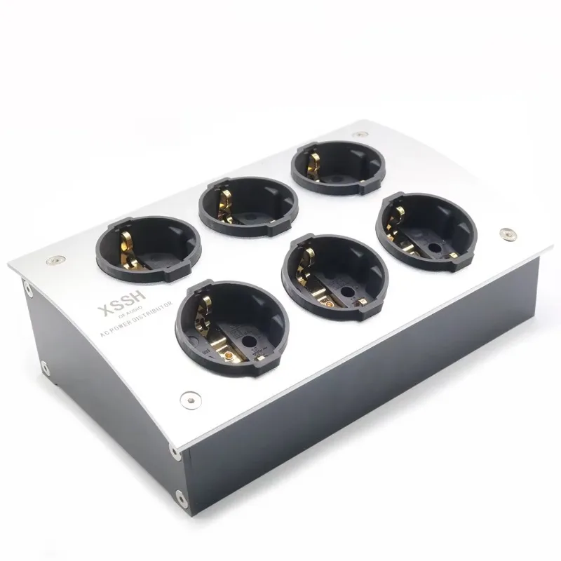 Electrical Outlet  Audio Shuko Euro AC Power Distributor 110-250V 50/60Hz 16A 6 Outlets Aluminum Alloy Gold Plated