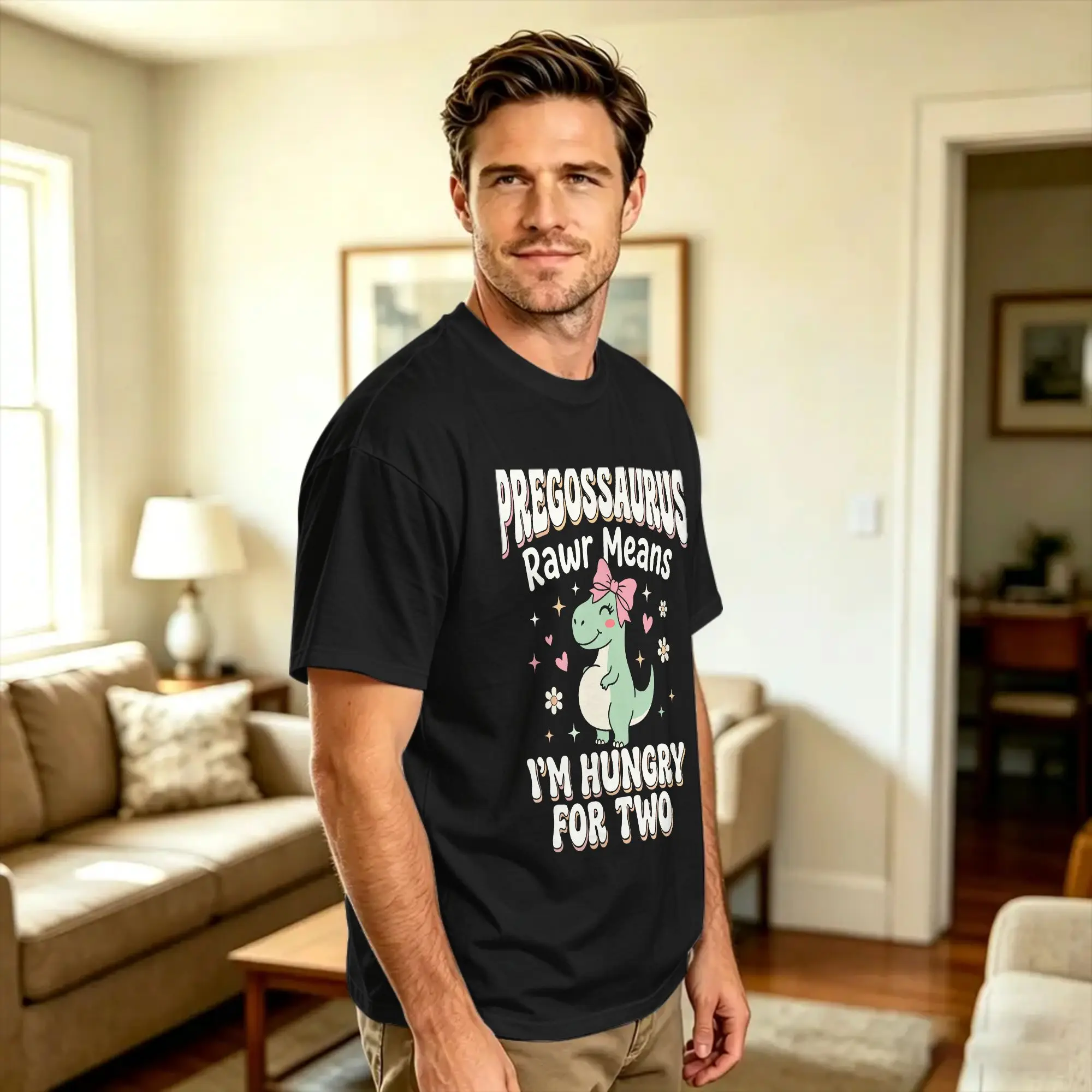 Men's Pregosaurus Rawr Means I'm Hungry for Two T Shirts  Pure Cotton Clothing Summer Vintage Short-Sleeve T Shirt O Neck Tshirt
