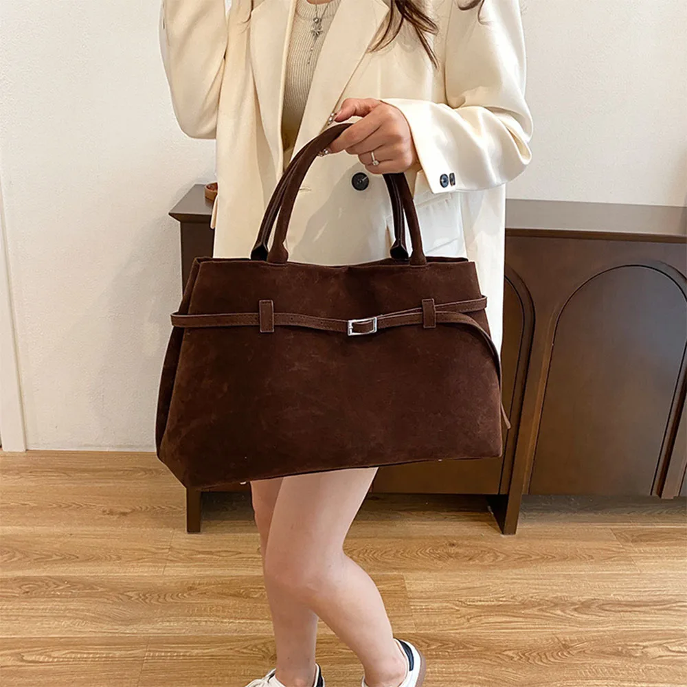 Buckle design solid color suede imitation handbag large capacity casual handbag women's Bolsas Femininas hot selling bag-ll