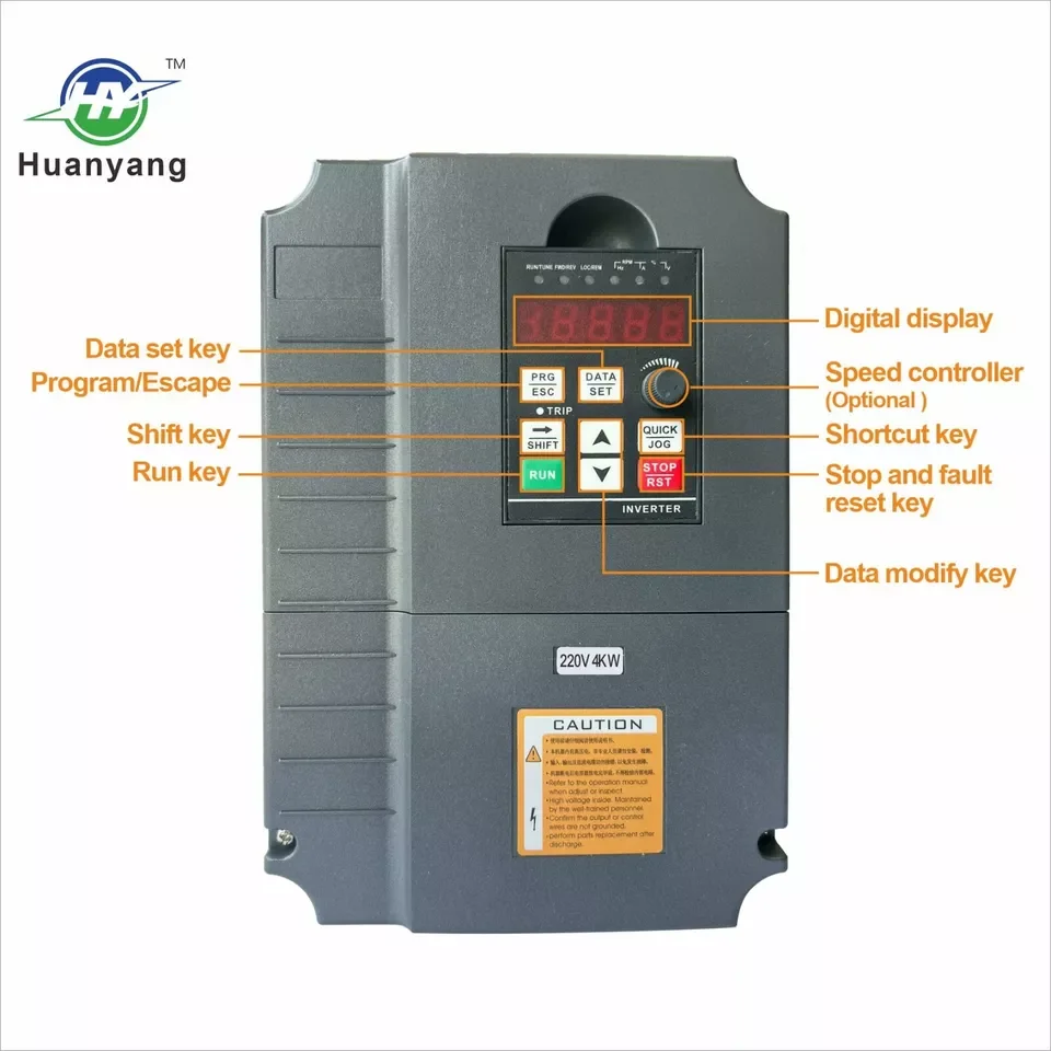 Huanyang GT Series VFD 220V 5HP 4kW Vector Control Variable Frequency Drive Inverter motor with Extension Cable