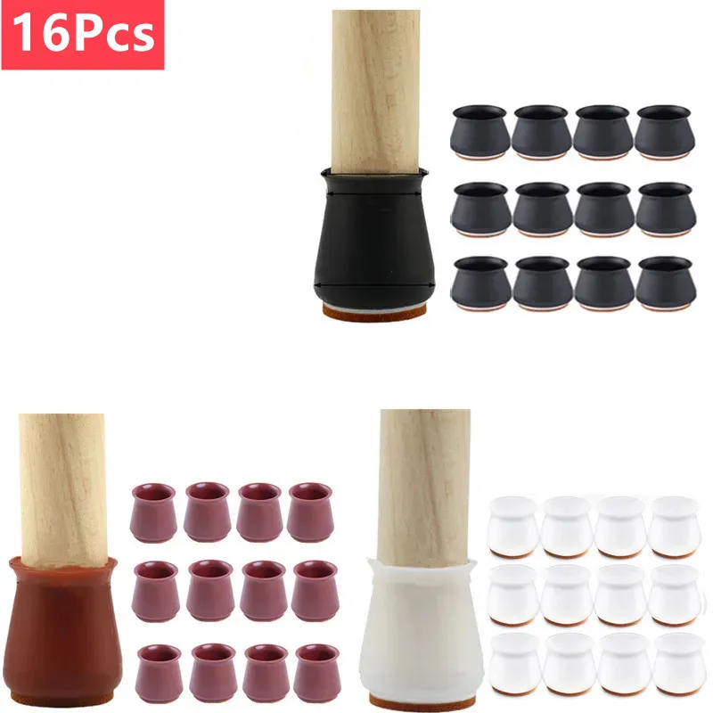 16PCS Silicone Chair Leg Caps with Felt Anti-slip Furniture Leg Cover for Floors From Scratches and Noise Protectors Foot Pad