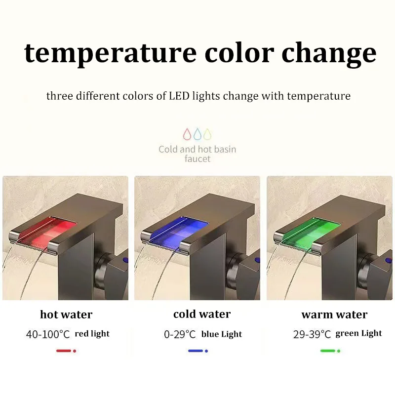 

1pcs All-copper LED Light Waterfall Luminous Hot and Cold Water Faucet Basin Above Counter Basin Household Faucet